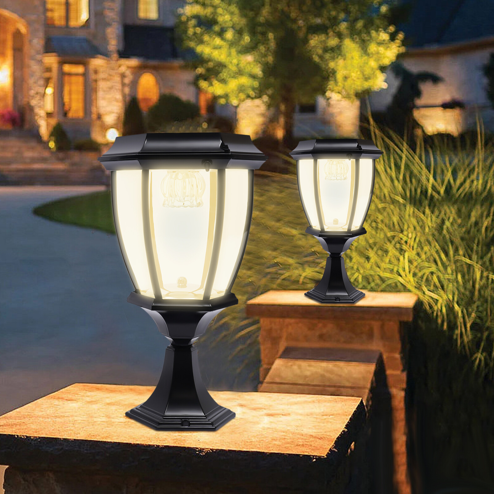 2Pcs Solar Post LED Light Lamp Yard Driveway Fence Outdoor Pillar Lights Black