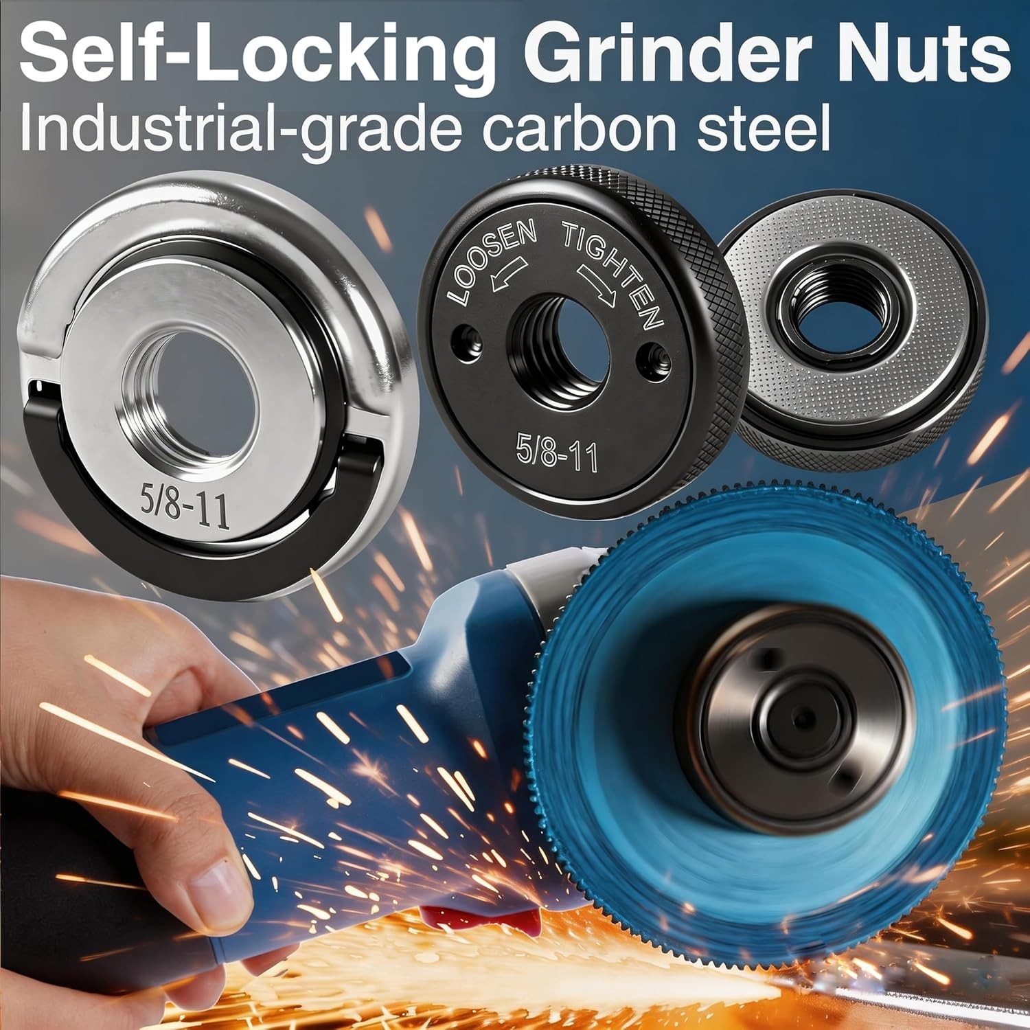 2-Pack 5/8"-11 Angle Grinder Flange Nuts, Tool-Free Quick Release Locking Kit, S