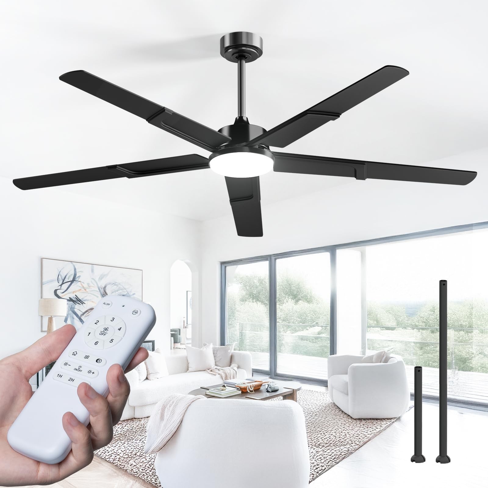Amico 62 Inch Ceiling Fans with Lights and Remote, Black