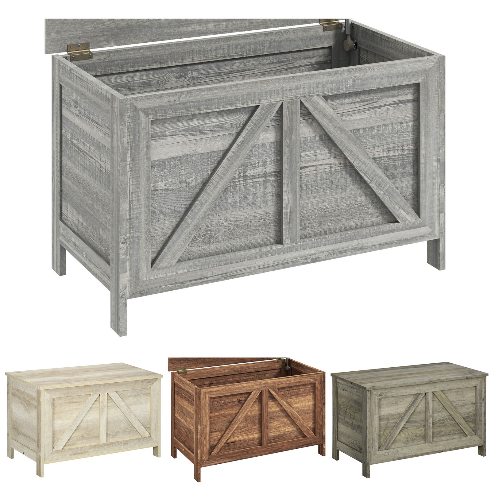 HOMCOM Storage Chest Farmhouse Toy Box Organizer with Safety Hinge