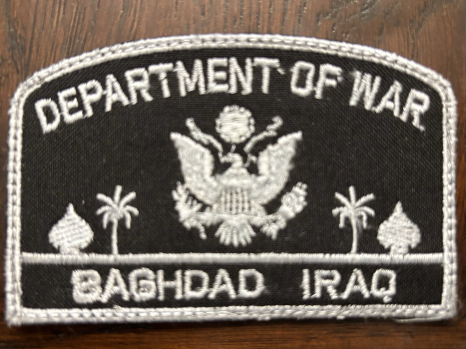 Iraq Bagdhad Department of War Black w/ White Letters Patch - ~2”x4” Brand New