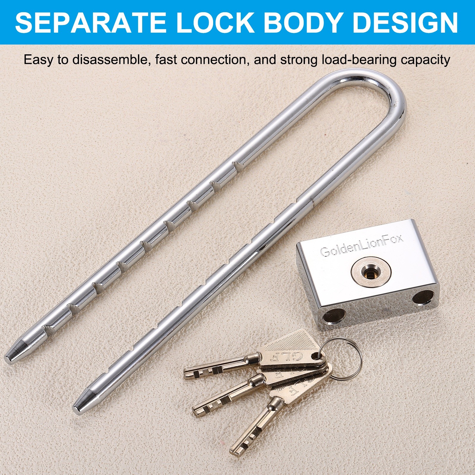 Long Shackle Padlock 8.66", Removable Adjustable U Shaped Extended Shackle Lock