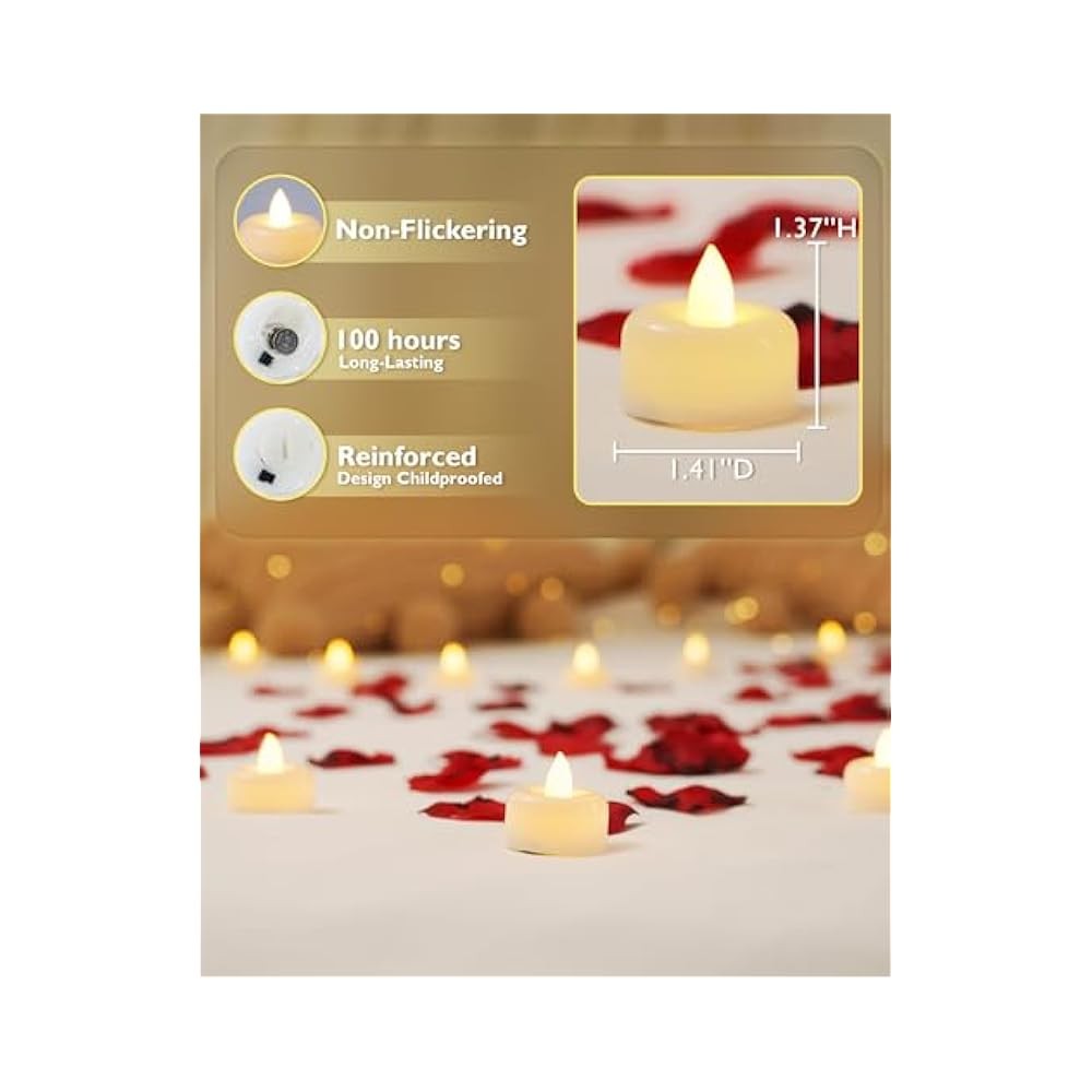 Warm White LED Candles, 12 Pack, Battery Powered, Windproof & Realistic Flame
