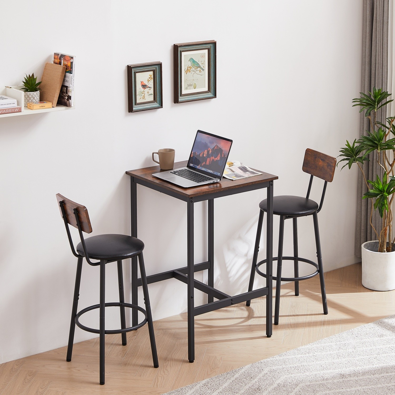 3 Piece Modern Bar Table Set Counter Height Dining Kitchen Table w/ 2 Bar Stools