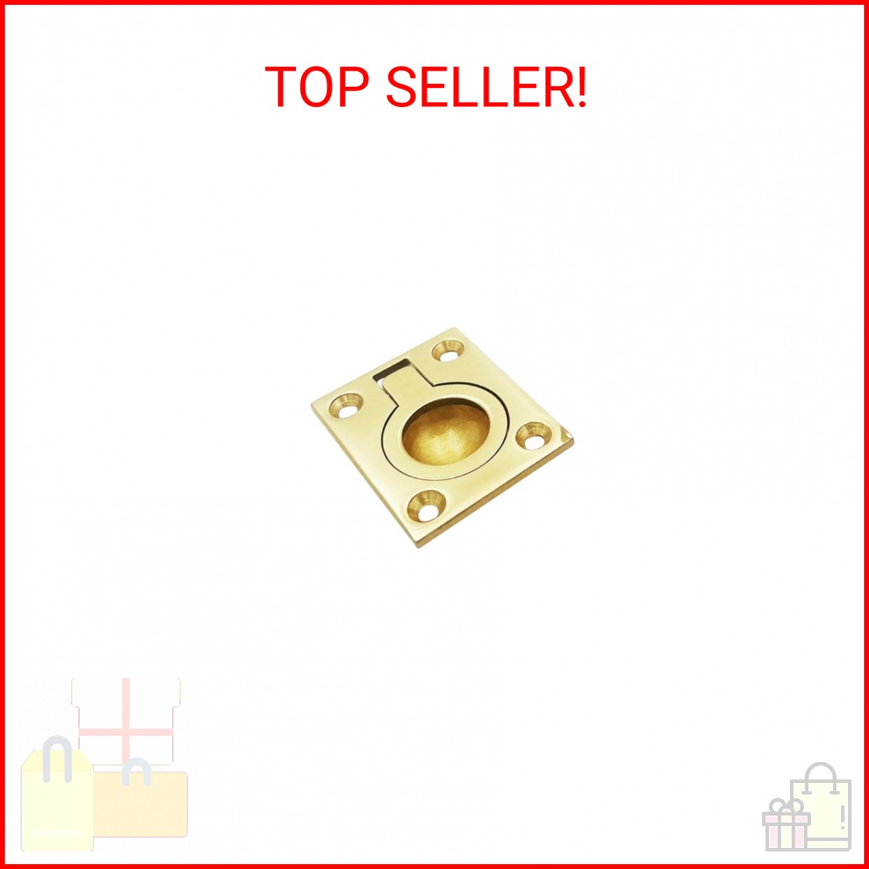 QCAA Solid Brass Flush Ring Pull, 36.5 x45 mm, Polished Brass US3, 1 Pack