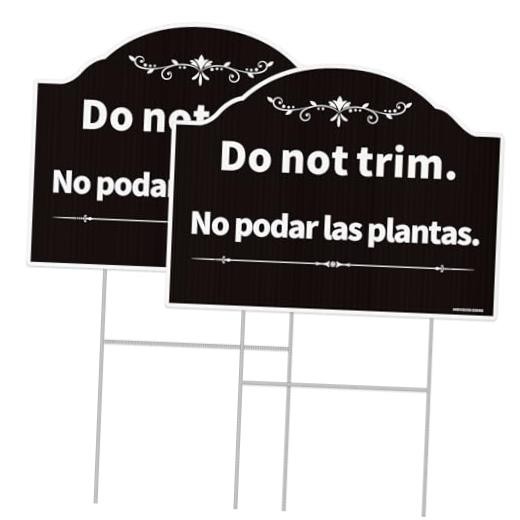 2 Pack Do Not Trim Signs English Spanish Bilingual With Metal H-Stake Set Black