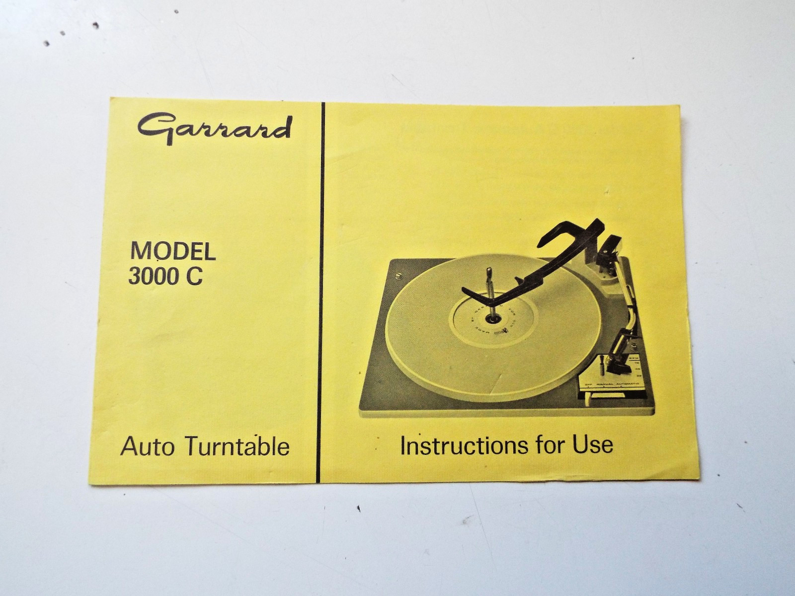 Garrard  3000 C Auto Turntable  Instructions for use, England, free shipping