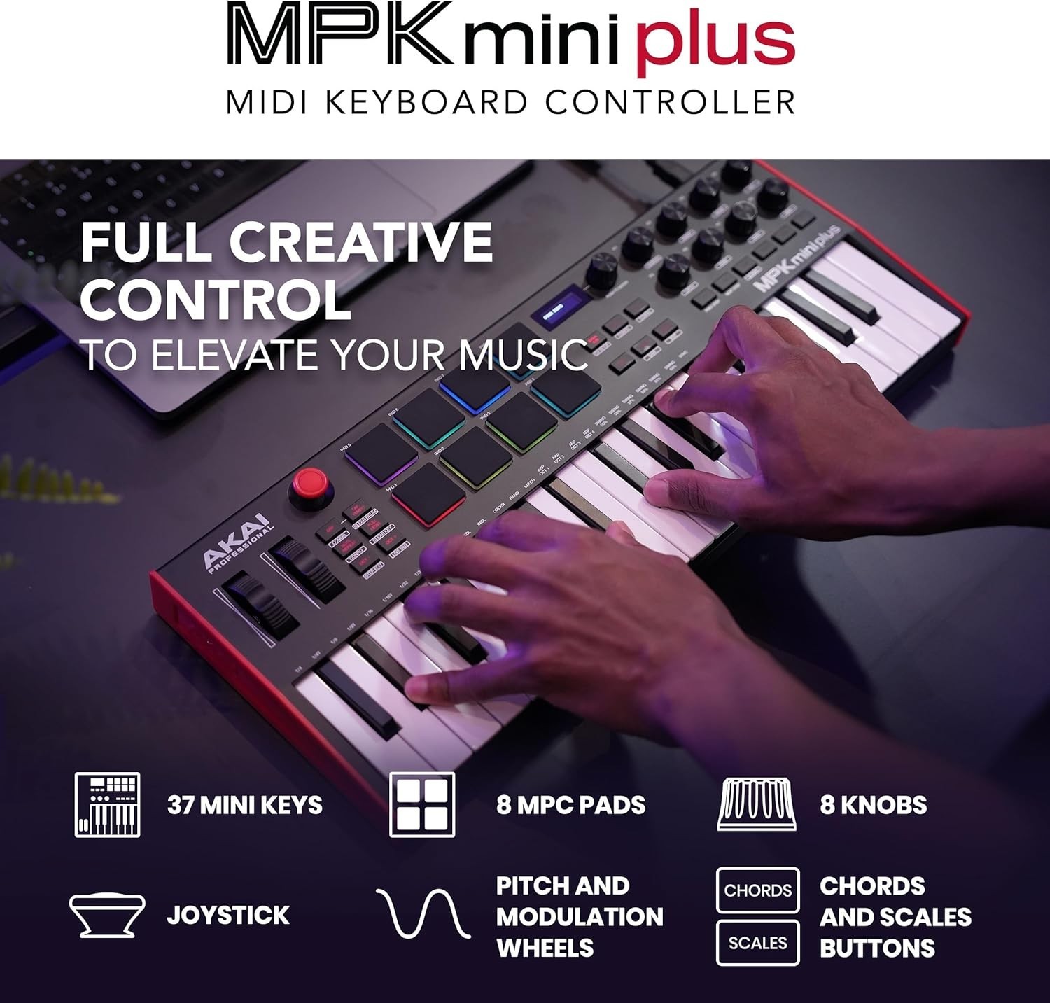 MPK Mini Plus - USB MIDI Keyboard Controller with 37 Mini Keys, 8 MPC Pads, S...