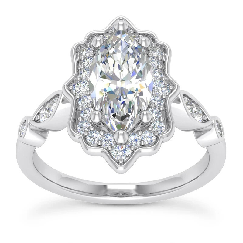 Lab-Created 2.10 Ct Oval Cut VVS1 Diamond Engagement Ring 14K White Gold Finish