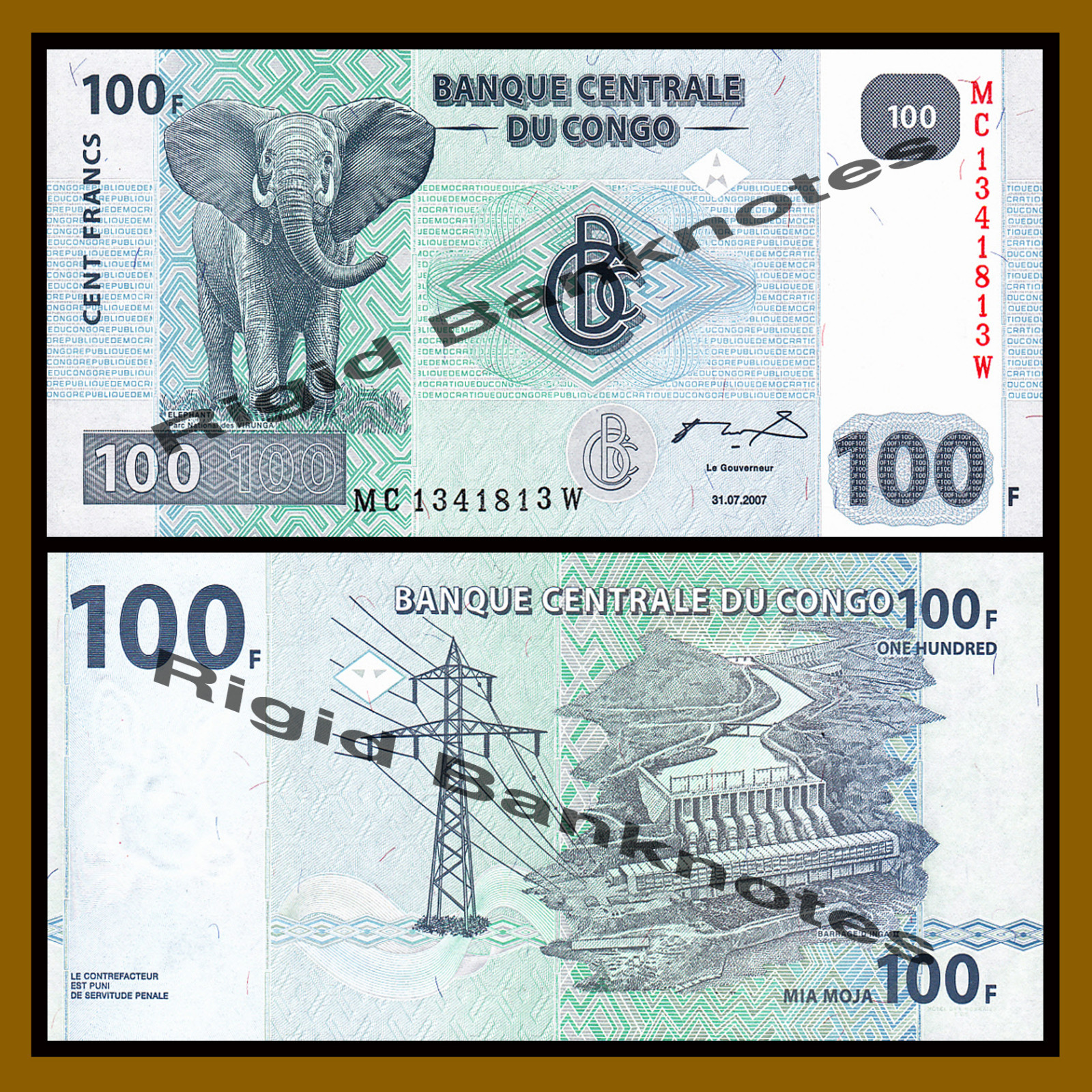 Congo (D.R) 100 Francs, 2007 P-98 African Elephant Unc
