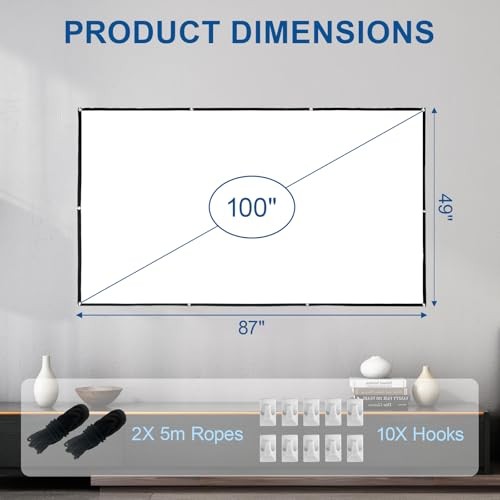 4K Projector Screen, 16:9 HD Foldable Portable Double Sided Anti 100"16:9