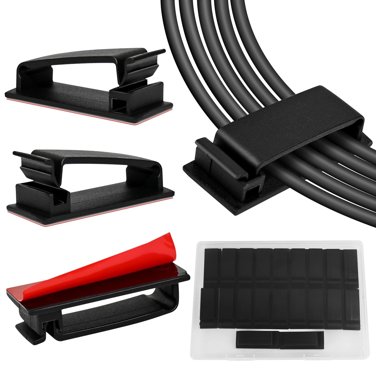 Self Adhesive Nylon Cable Management Clips Wire Holder Clamp Black 20 PCS