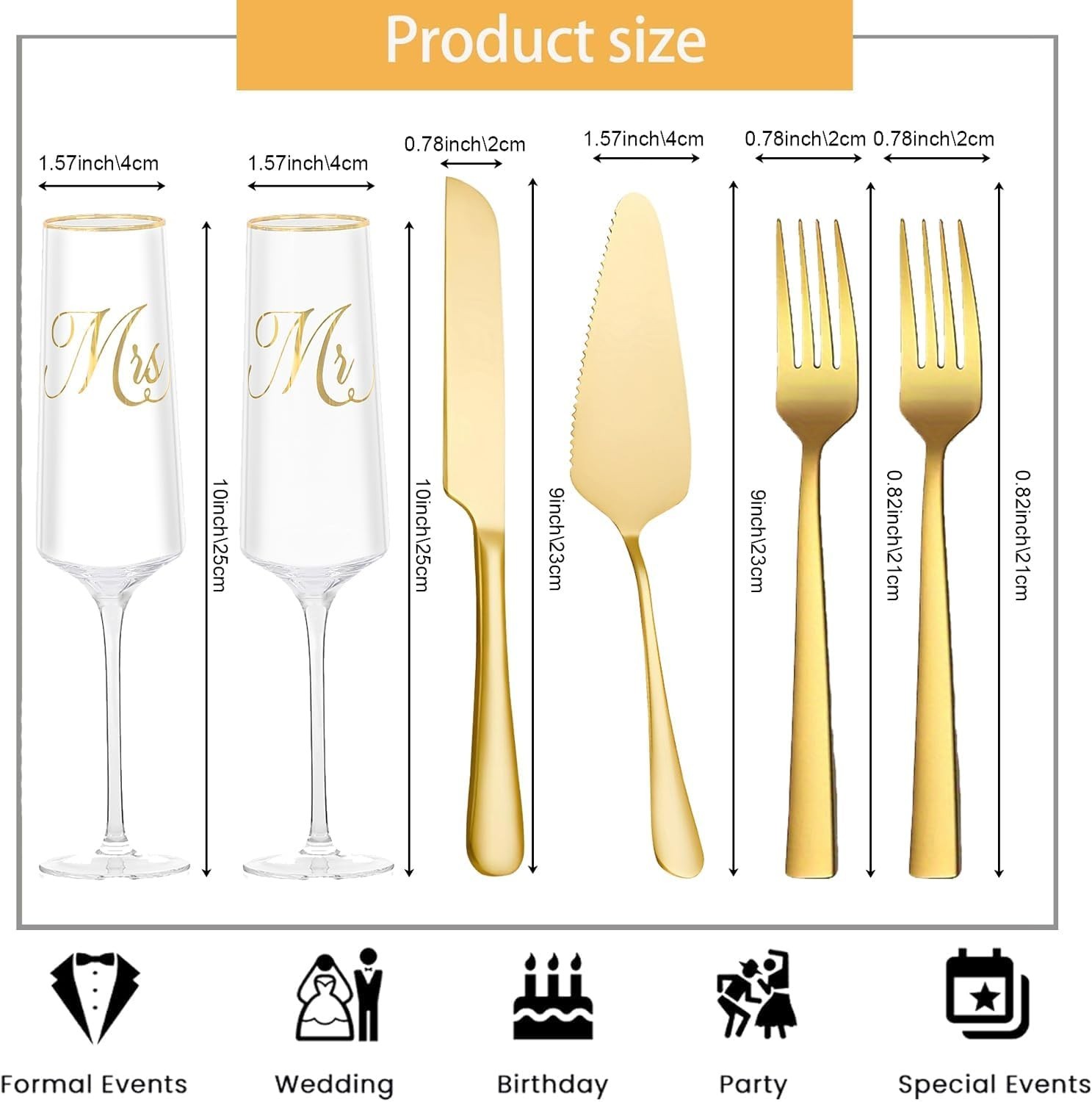 New Mr and Mrs Champagne Flutes Wedding Cake Cutting Set of 6 Bride and Groom