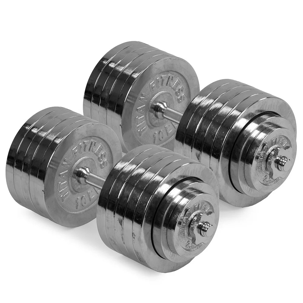 Titan Fitness 200 LB Adjustable Chrome Dumbbell Set, Pair of 100 LB Dumbbells