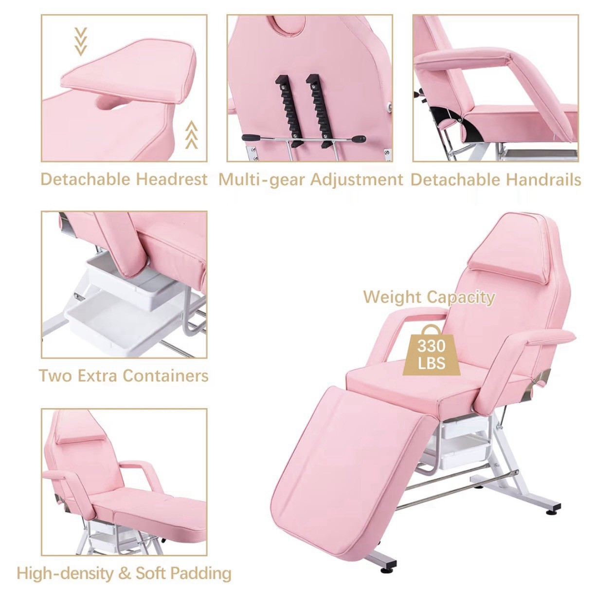 Adjustable Folding Salon Bed with Hydraulic Stool