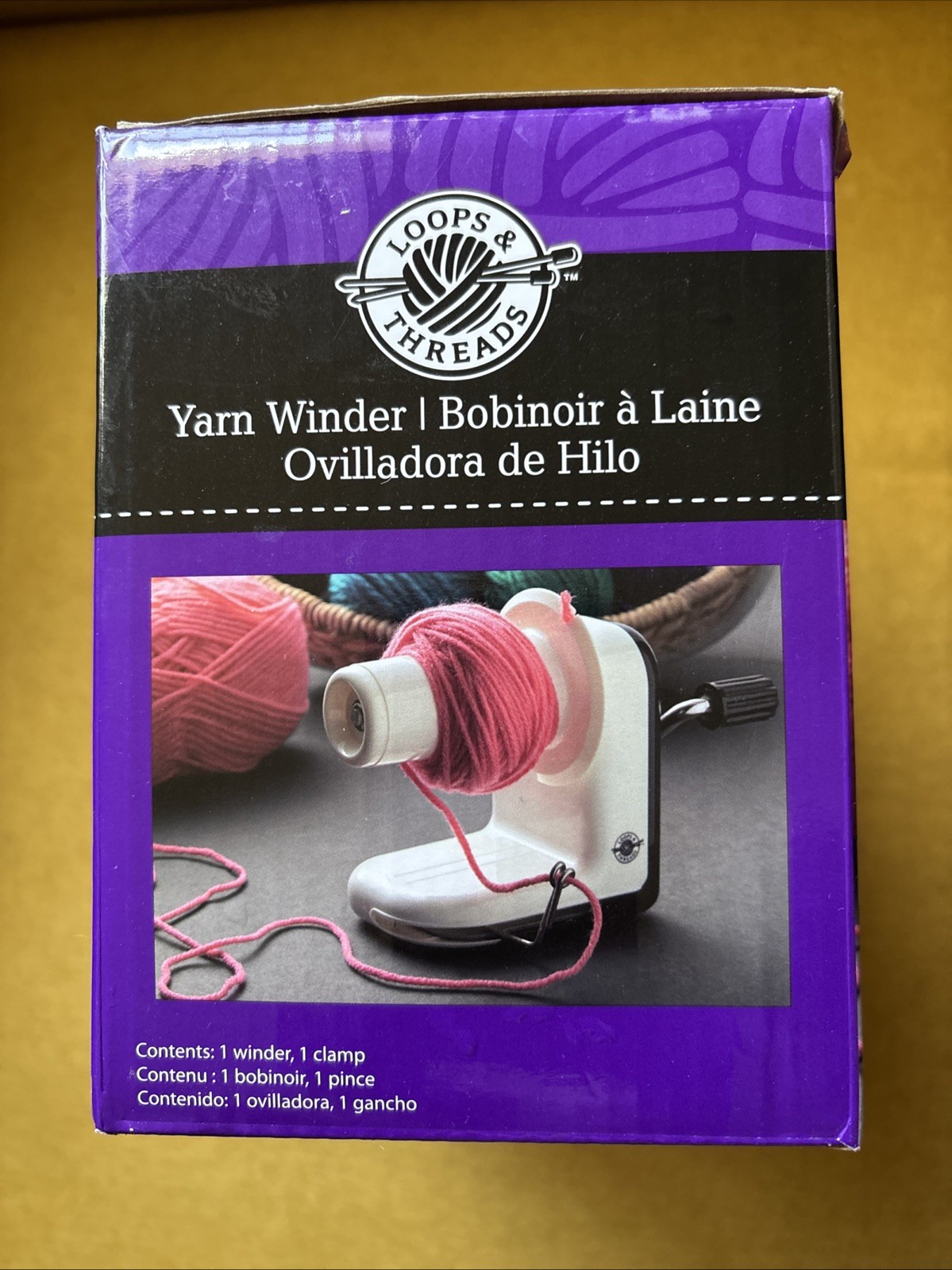Loops and Threads Hand Operated Yarn Winder with Table Clamp KnittingOpened Box.
