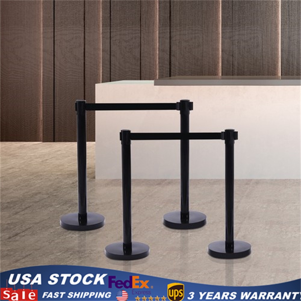 4PCS Crowd Control Stanchion Set Black Isolation Column 201 Stainless Steel Post