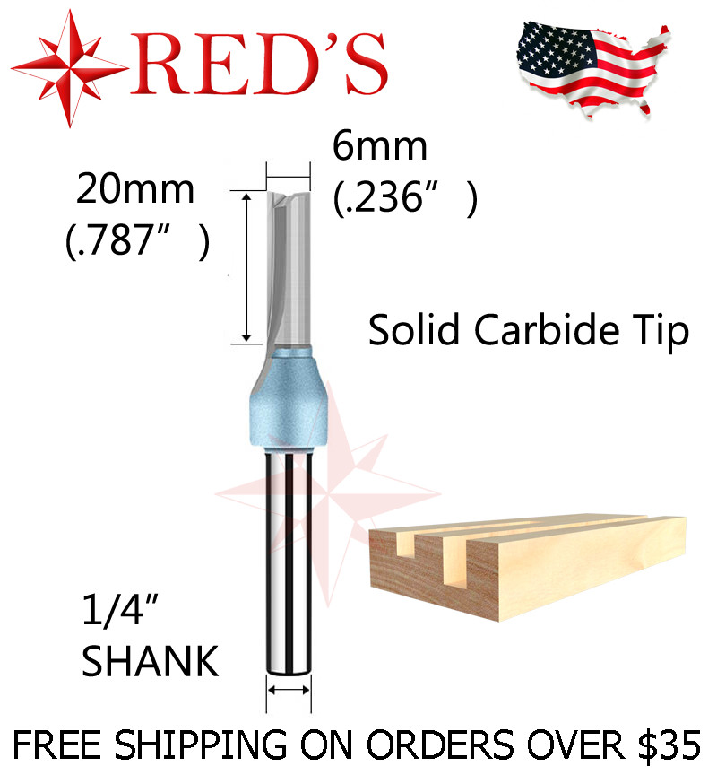 Tideway IND LC011106204 6mm X 20mm Straight Carbide tip 1/4 shank router bit