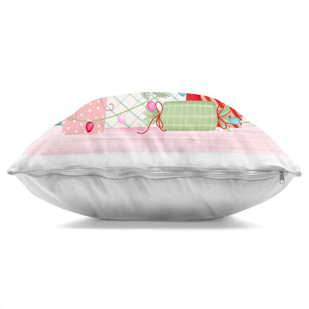 Merry Pinkmas Santa Pink Print Zipper Polyester 18 In. X 18 In. Throw Pillow