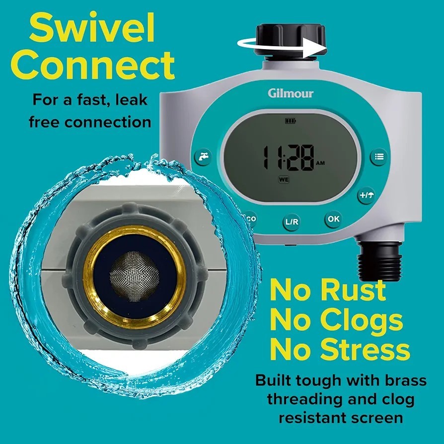 Gilmour Double Hose Outlet Programmable Electronic Water Timer 2 Zone Irrigation