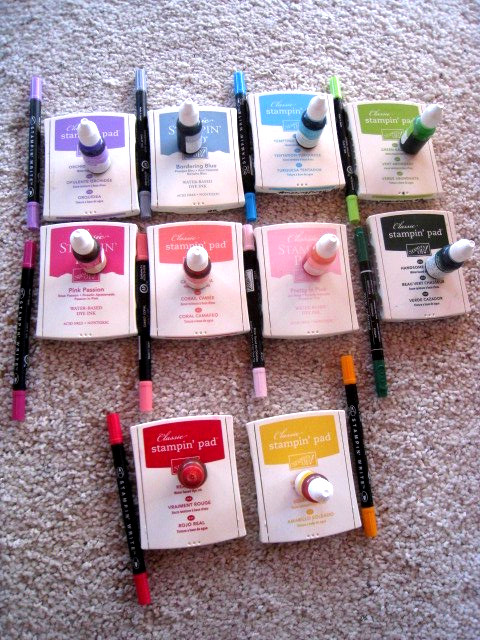 LARGE Lot of 10 Stampin Up Ink Pads Refill Bottles Markers ~ 30 Items Total