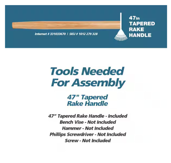 47 In. Tapered Rake Handle with 0.91 In. Diameter
