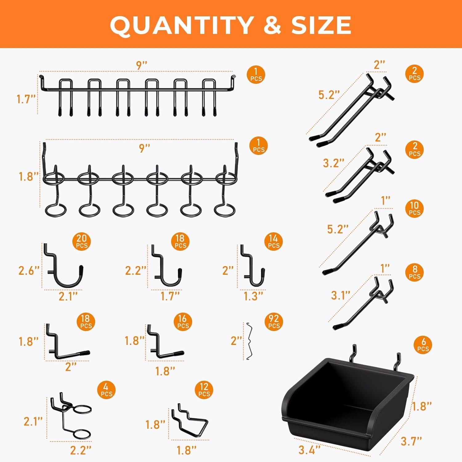 220PCS Extra Thick 1/4" Pegboard Accessories Organizer Kit, Heavy Duty Black ...
