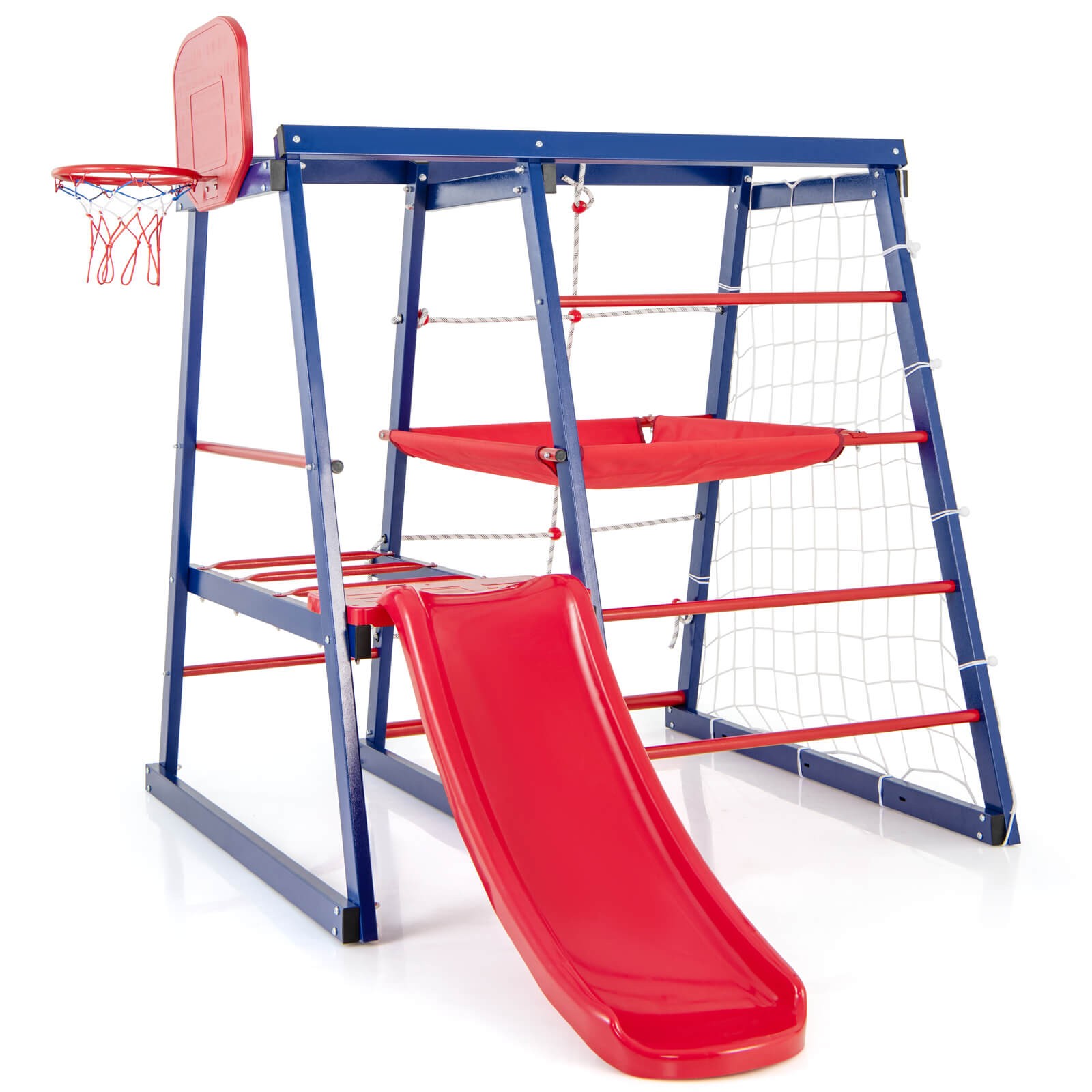 Kids 7-In-1 Indoor Playground w/ Slide Climbing Net Crowling Ladder Rope Ladder