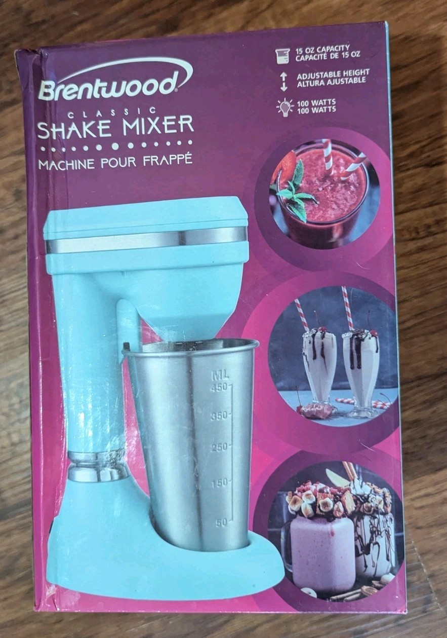 Brentwood SM-1200B Classic Milkshake Maker 15oz Cup 2-Speed Blue Retro NEW Box
