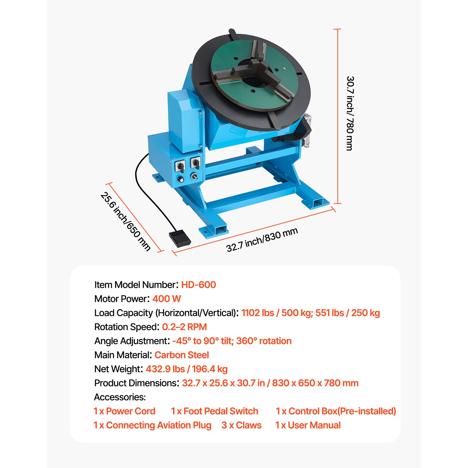 Uimoso Rotary Welding Positioner Turntable1102lbs Capacity with Adjustable Angle
