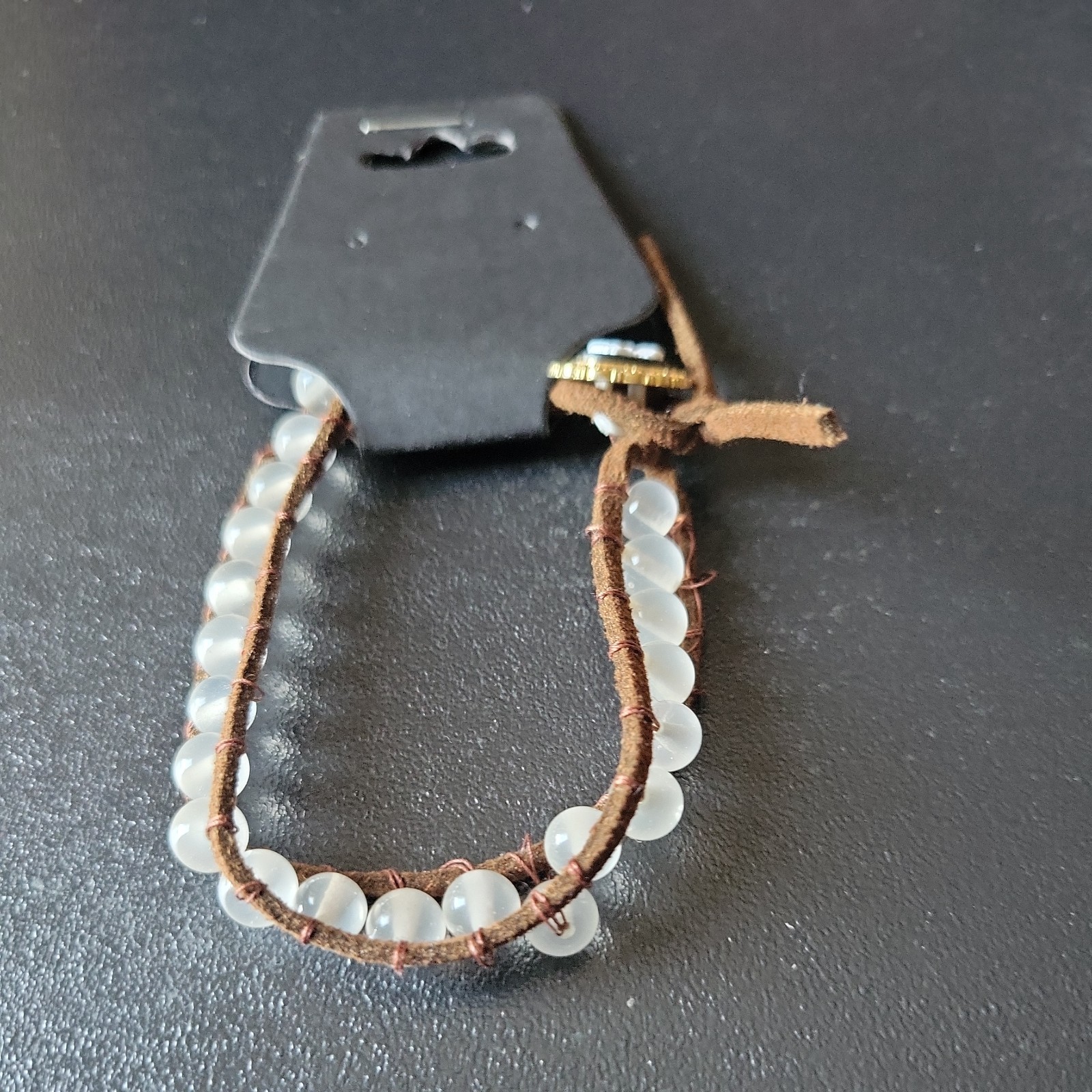 Handcrafted  Childs Braided Bracelet with  Leather Cord And Colored Glass Beads.
