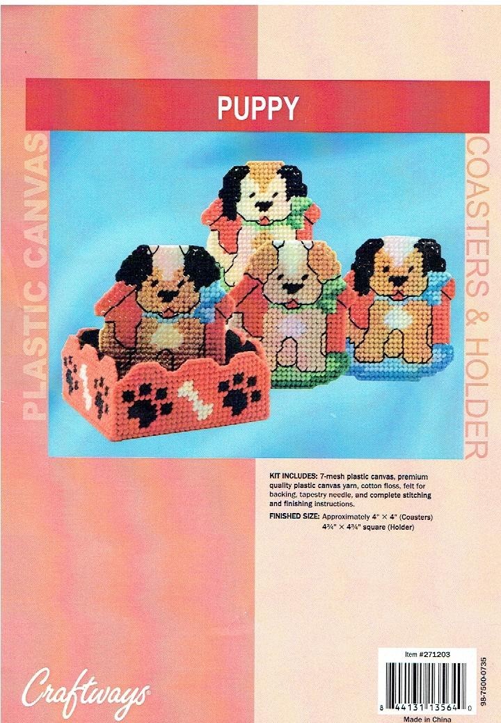 PUPPY COASTERS & HOLDER  7ct plastic canvas  PATTERN  (#TF0521)