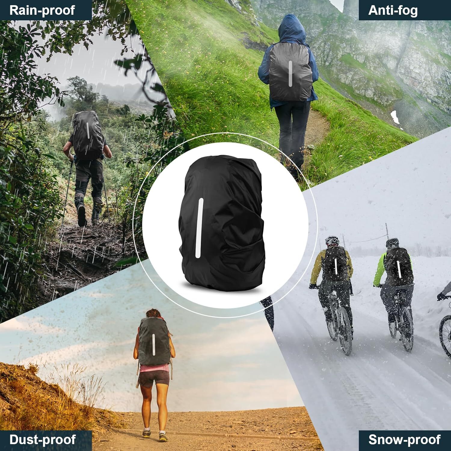 LAMA 2Pcs Waterproof Rain Cover for Backpack, Reflective Rainproof Protector for