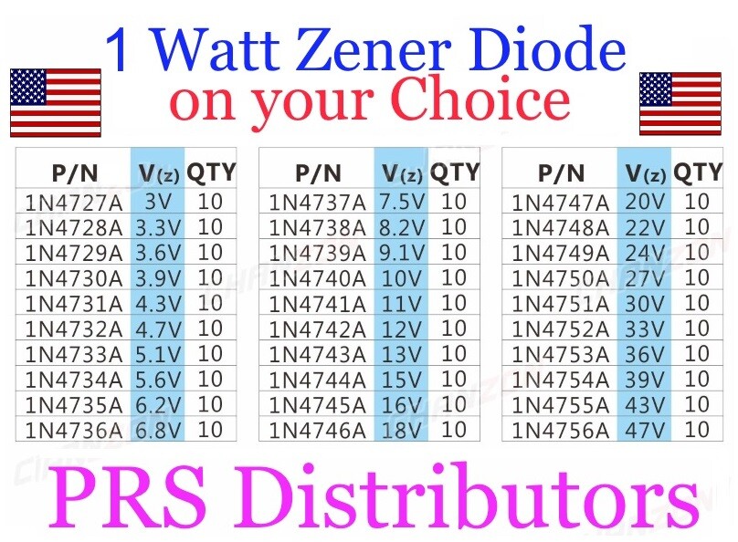 1W Zener Diode 3V to 47V 1N4727A to 1N4756A 1 Watt 10 Pcs USA SELLER