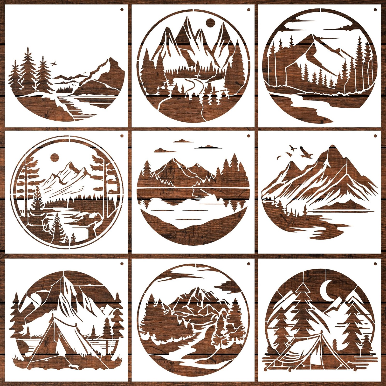 Keluna Wood Stencils - 9 Reusable Wall and Canvas Stencils, Wild Forest Mount...