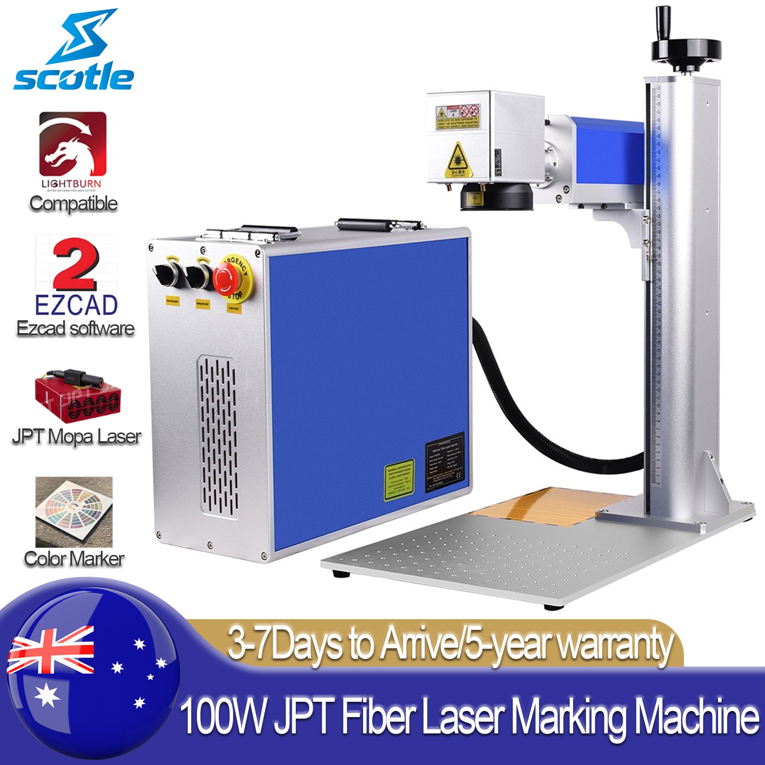 Scotle 100W JPT Mopa Fiber Laser Marking Machine Metal Color Marker Engraving AU