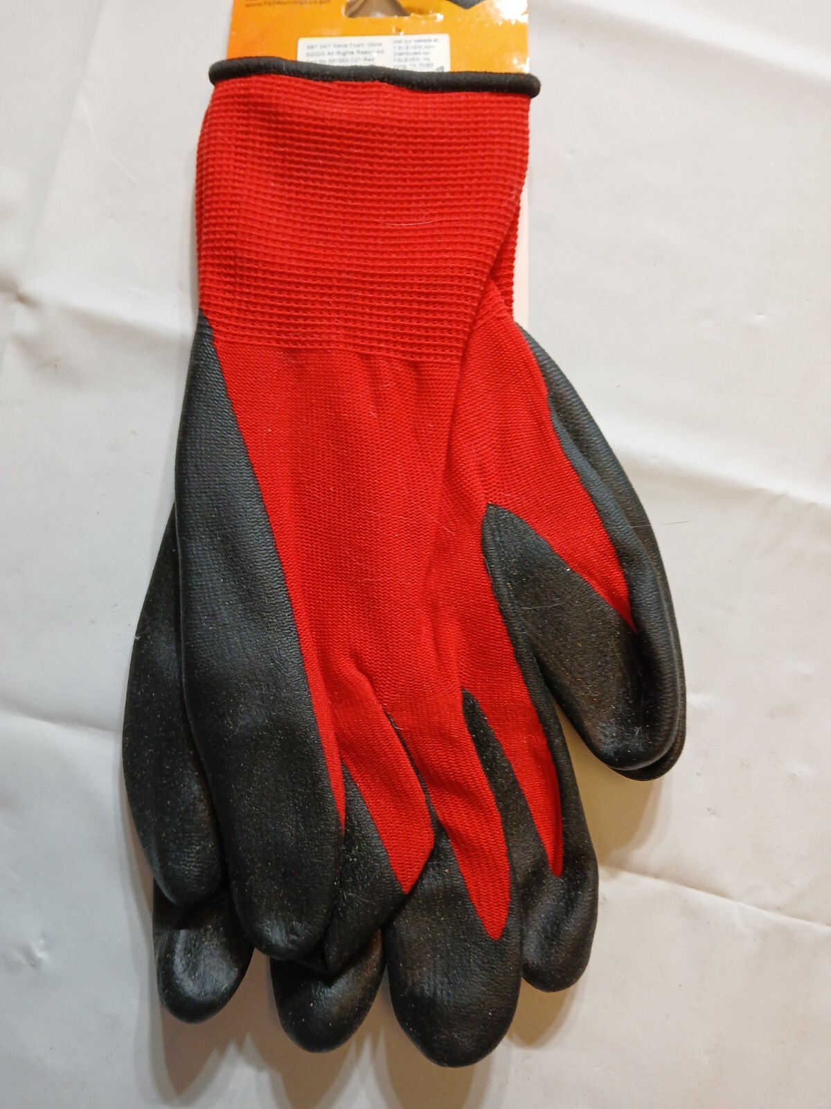 Pair Of Red Nitrile Work Gloves Size Medium
