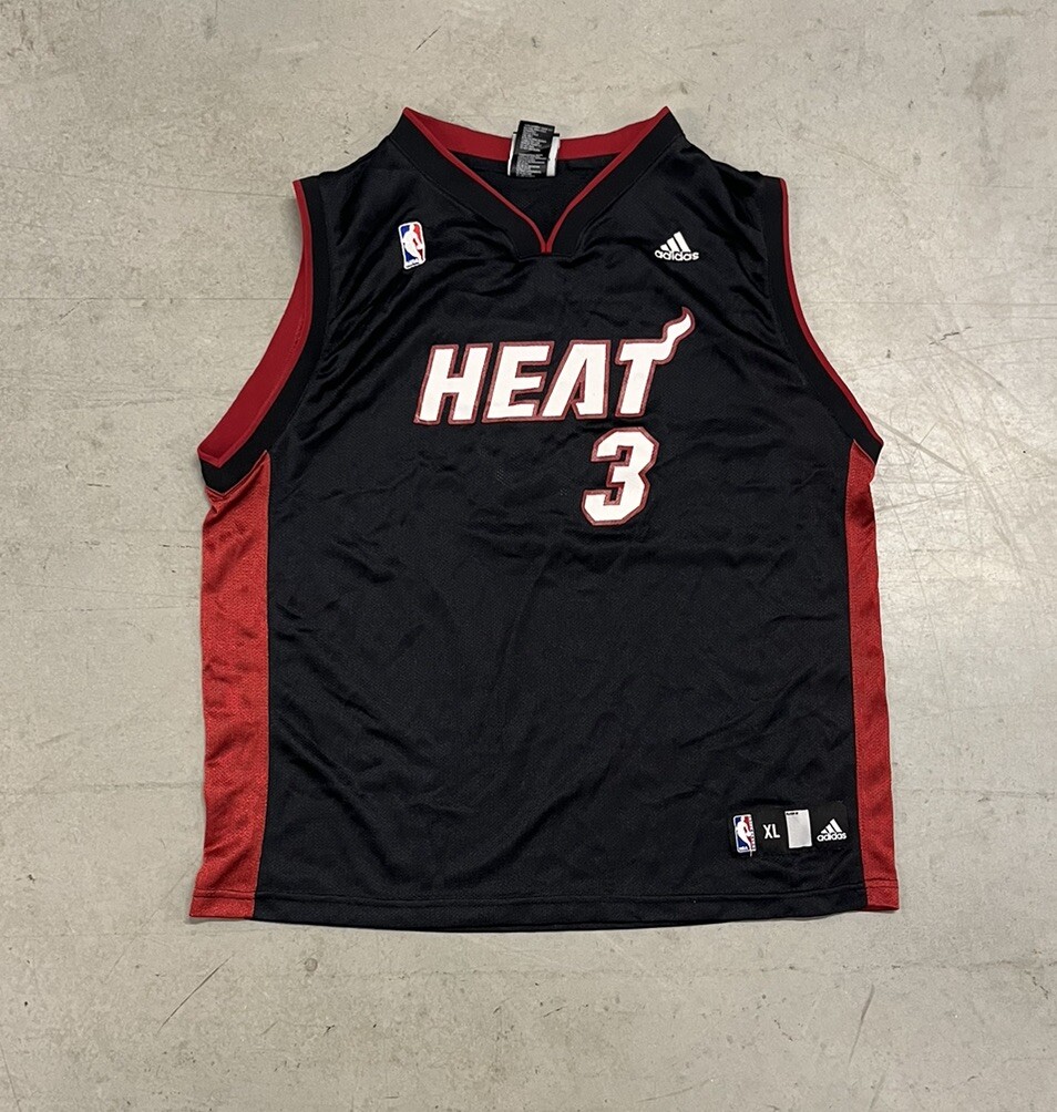 Adidas Dwayne Wade Jersey Black Miami Heat #3 NBA Basketball Youth XL (18-20)