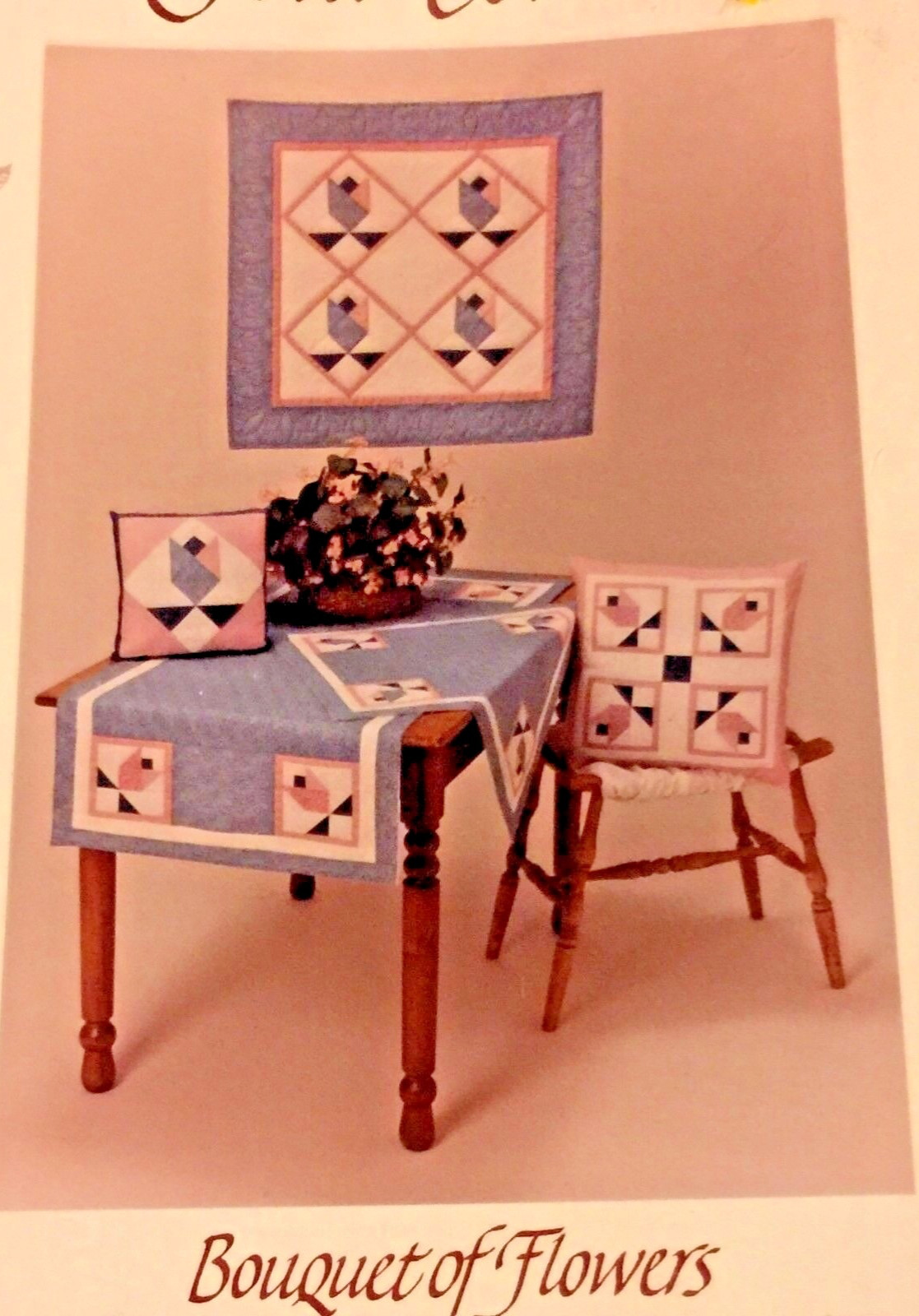 BOUQUET of FLOWERS One Day Quilt Pattern WALLHANGING CENTERPIECE RUNNER PILLOW