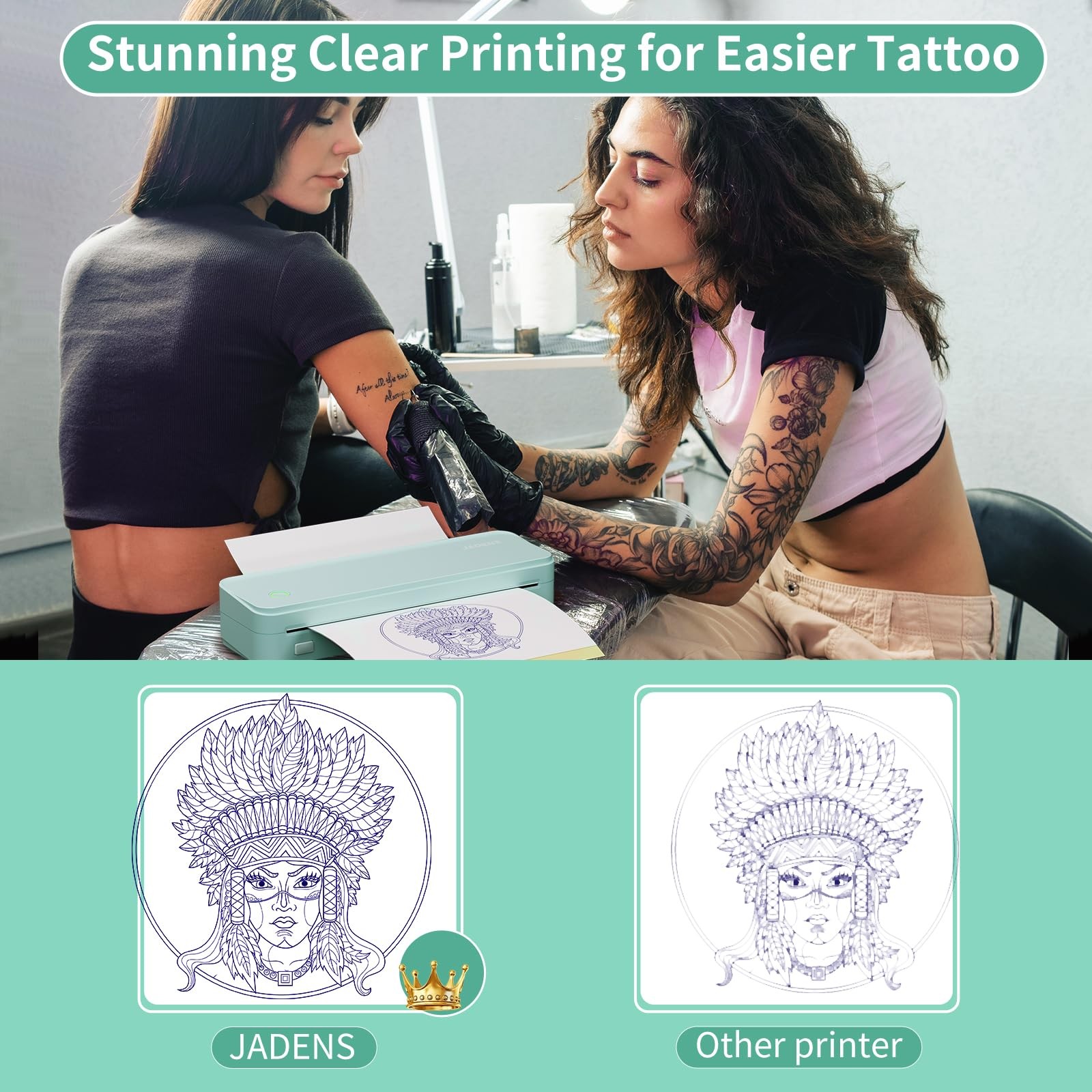 Jadens Tattoo Stencil Printer 40Pcs Transfer Paper Bluetooth Thermal Tattoo