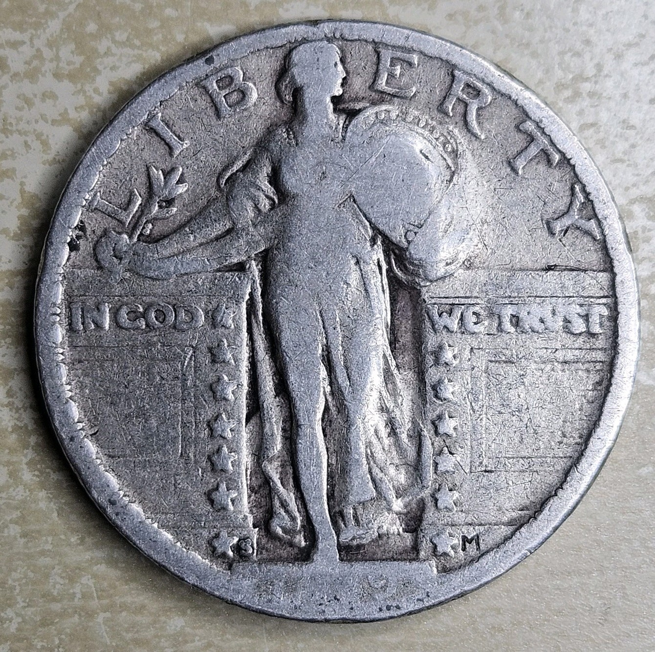 1919 S Standing Liberty Quarter 25c San Francisco Good G Or Very Good VG