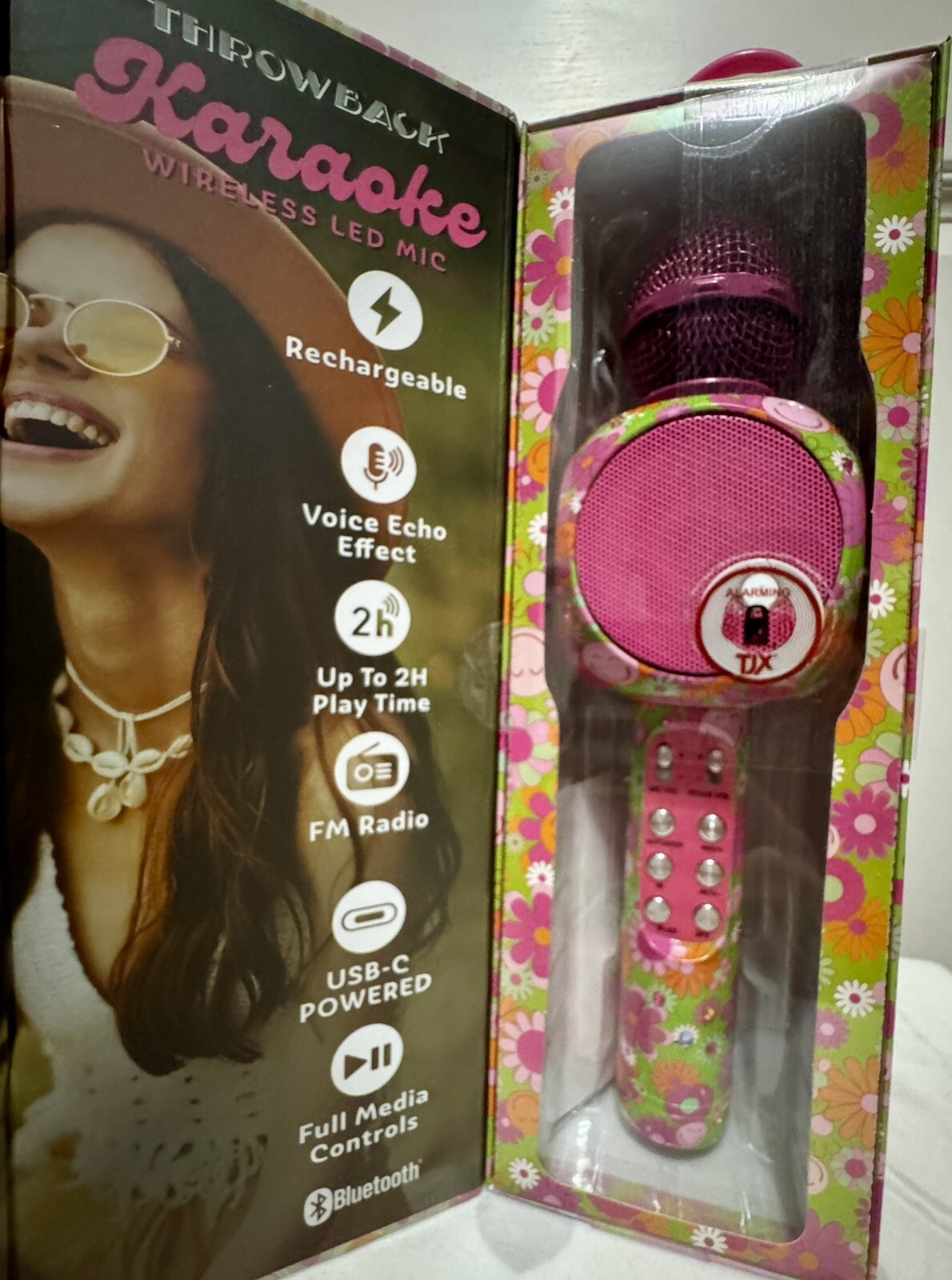 Throwback Karaoke Wireless Bluetooth MIC, Colorful LED Lights, NEW IN BOX