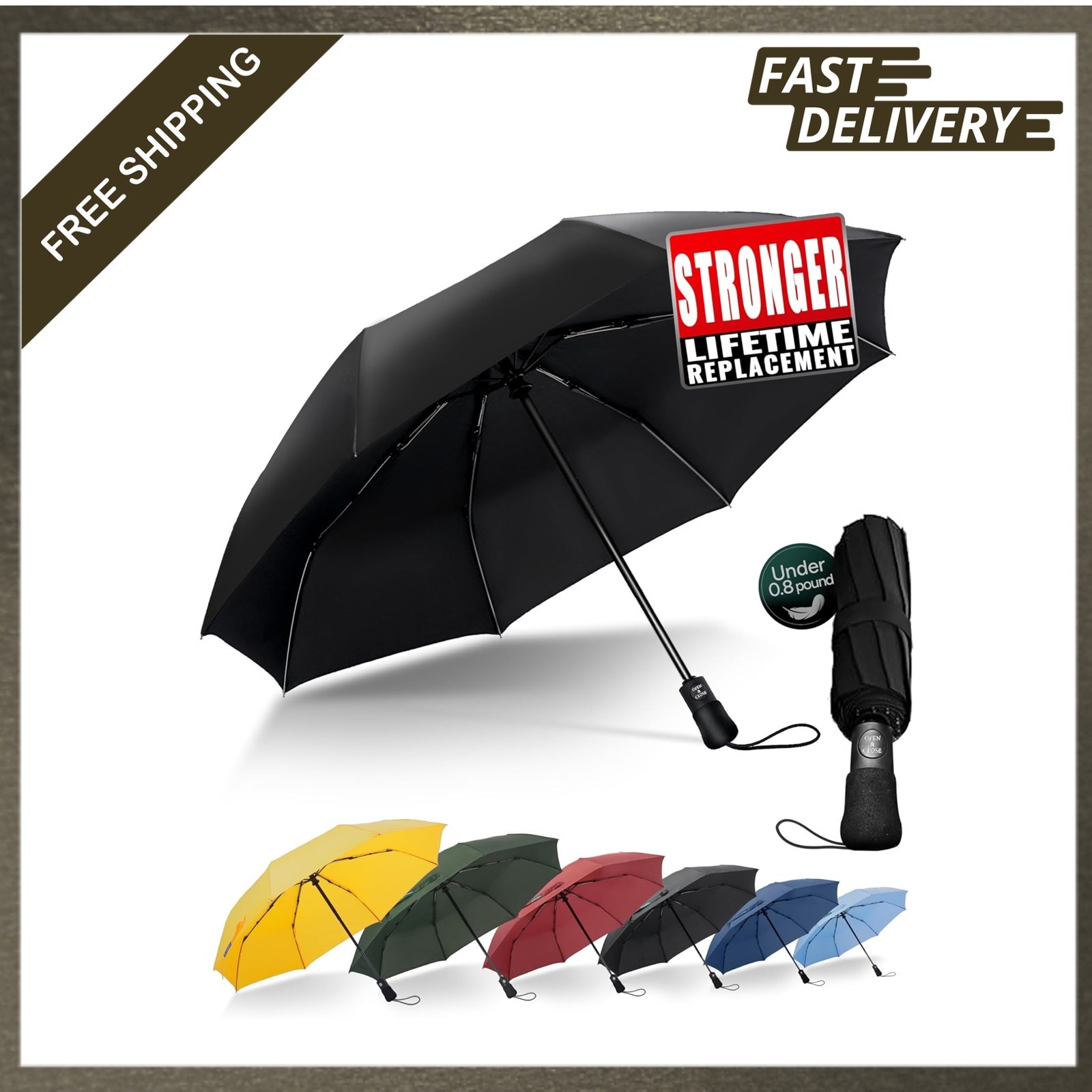 Travel Compact Umbrella Windproof Auto Folding Rain Umbrella for Men Women 210T