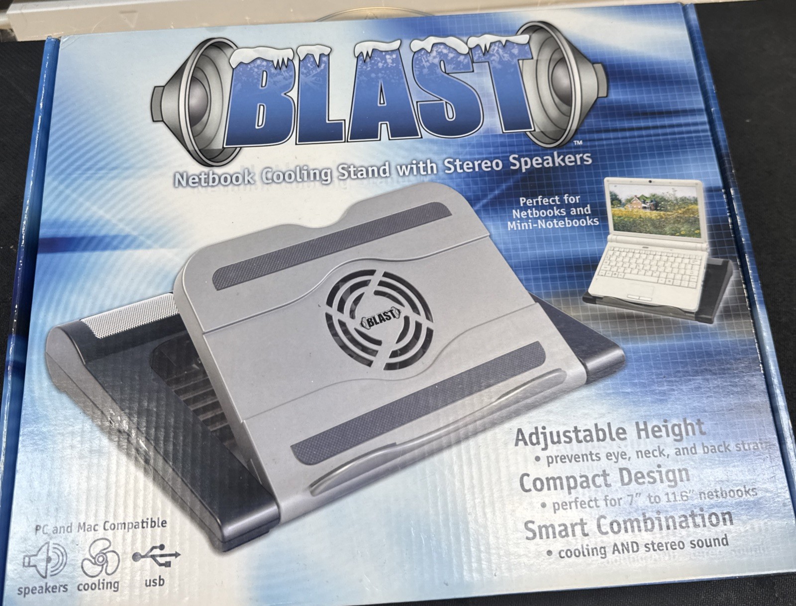 Blast Netbook Cooling Stand with Stereo Speakers New In Box