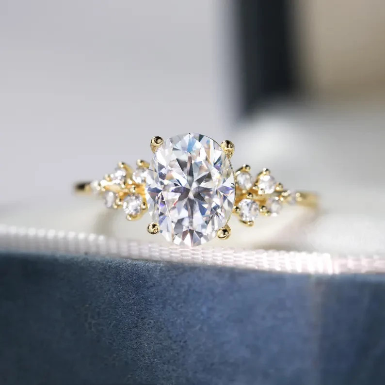 1.95 Ct Oval Cut Lab Grown Diamond Engagement Ring In Silver Gift For Her