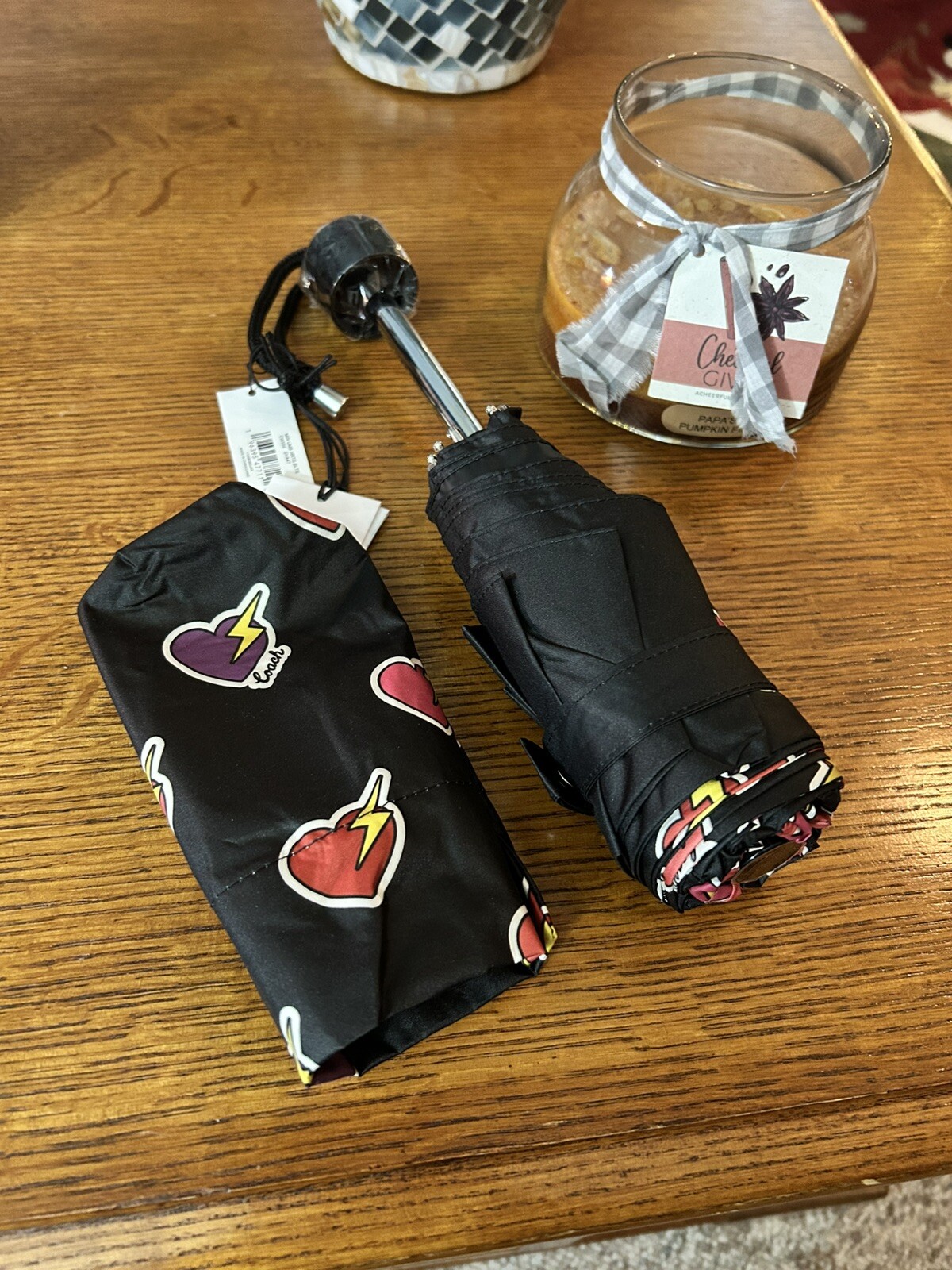 Coach Mini Umbrella With Heart Bolt Print NWT