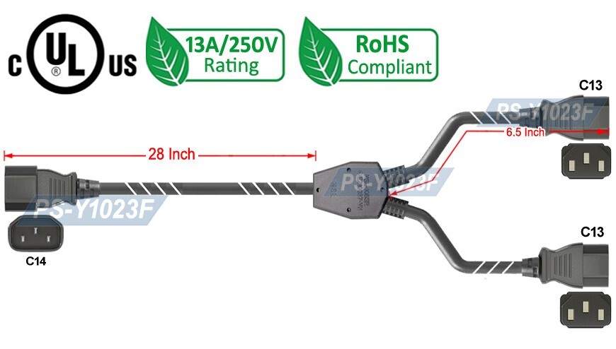 Premium Universal IEC320 C14 To Dual IEC320 C13 Power Splitter Cord For PDU UPS