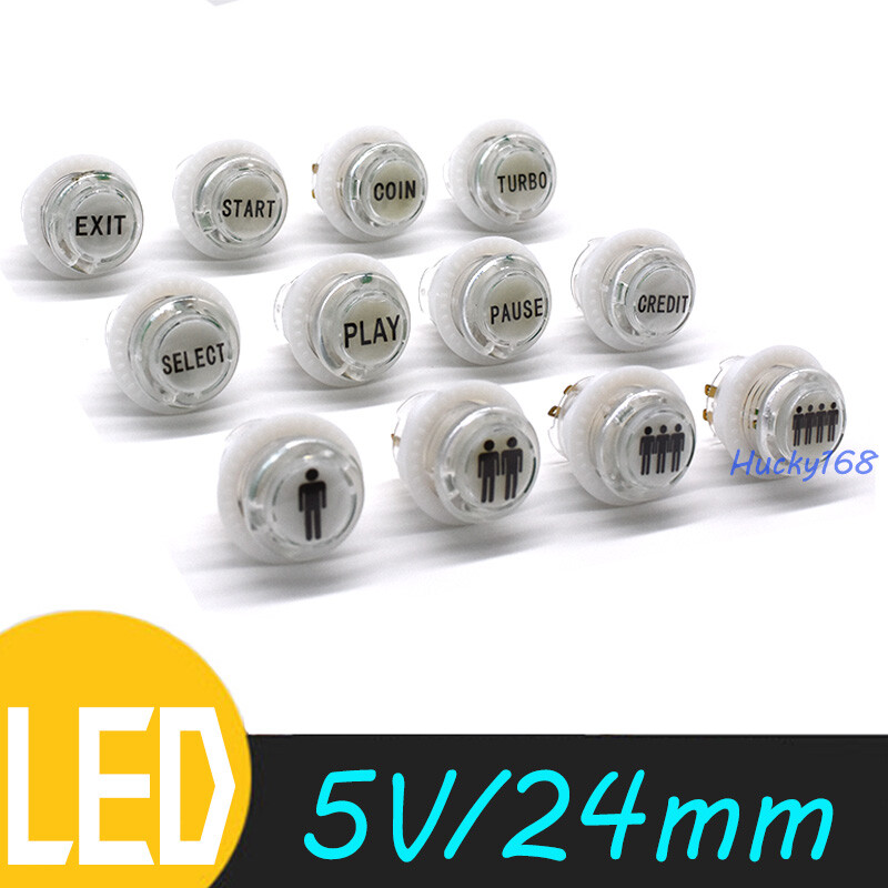 24mm Arcade LED Push Buttons illuminated COIN 1P 2P JAMMA MAME Raspberry 5V DIY
