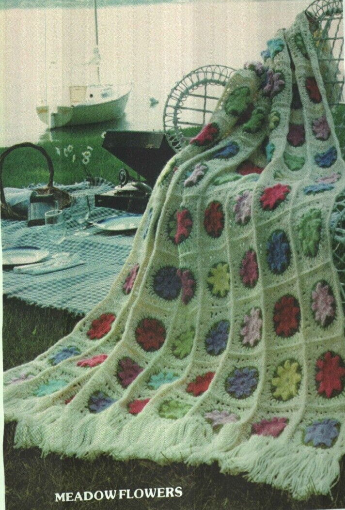 MEADOW FLOWERS AFGHAN HOME DECOR CROCHET PATTERN INSTRUCTIONS
