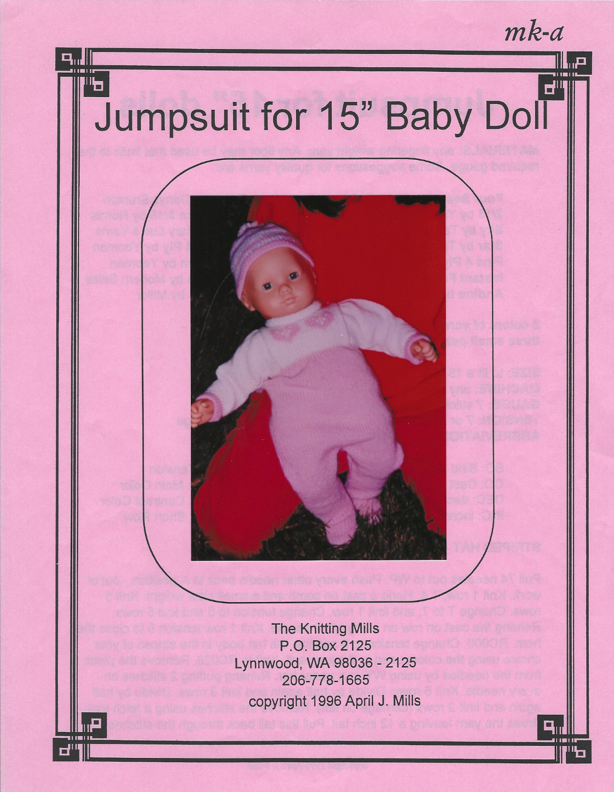 Machine Knit Pattern for Jumpsuit for 15" Baby Doll